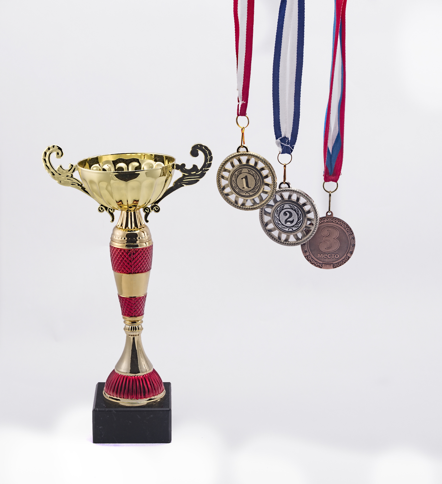 Trophies and medals from maths competitions in Singapore